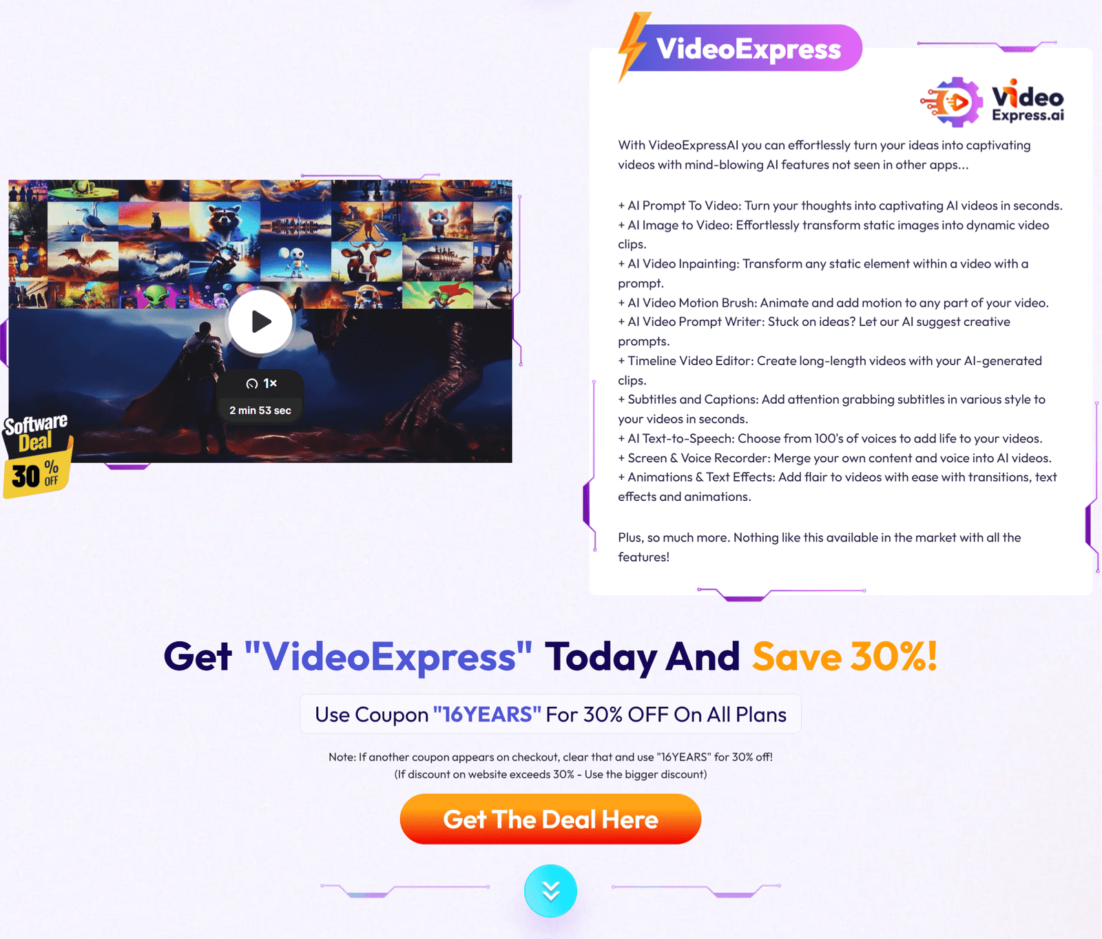 VideoExpress AI - 30% OFF Anniversary Sale
