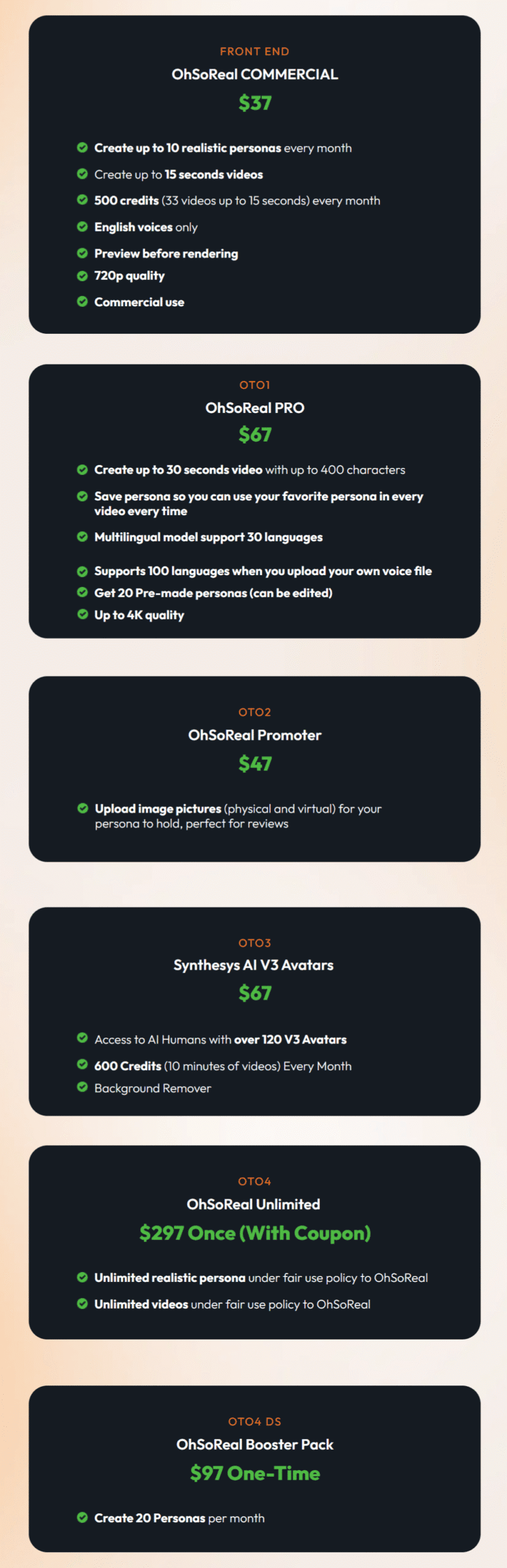 OhSoReal - Pricing And Upgrades