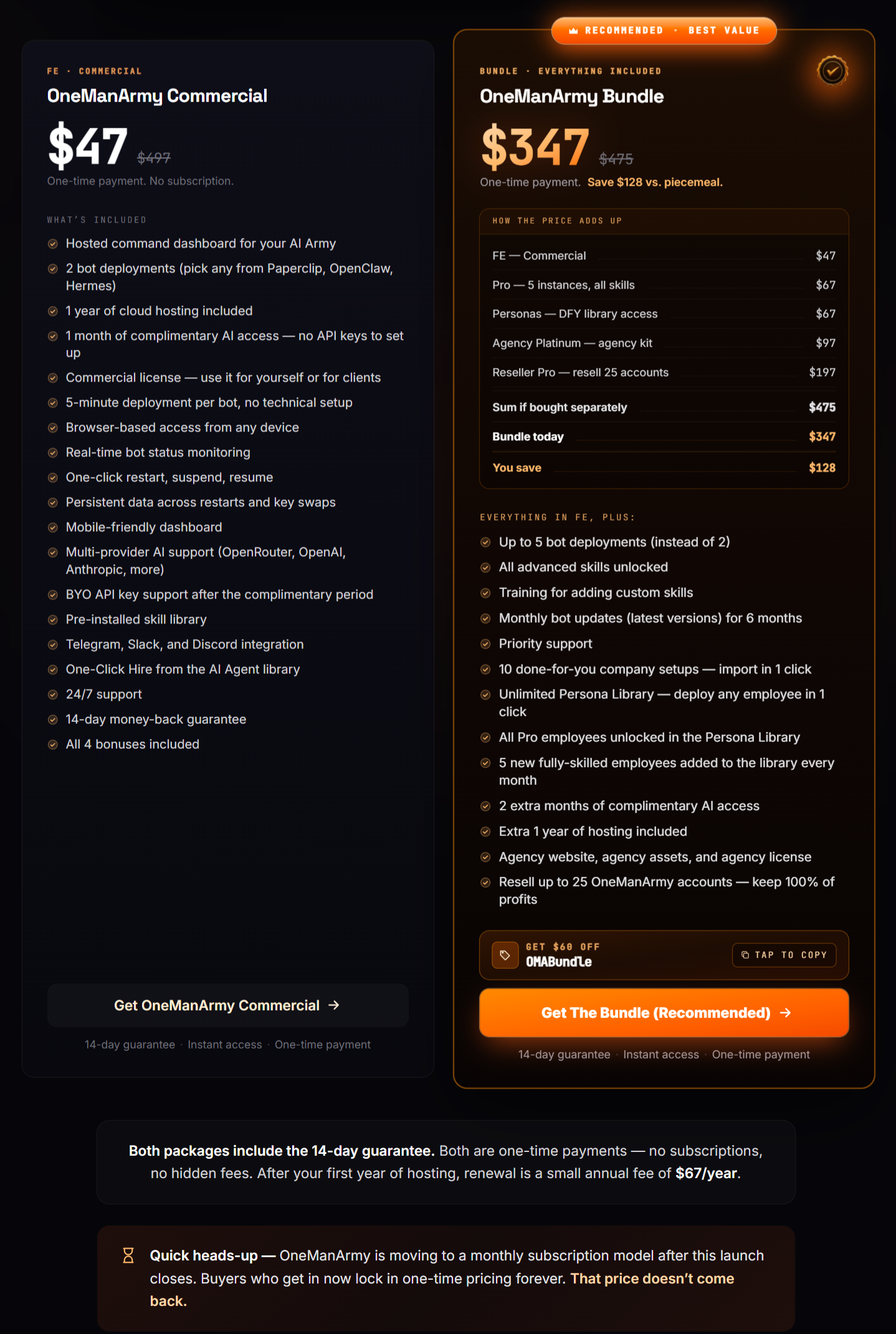 OneManArmy - FE + Bundle
