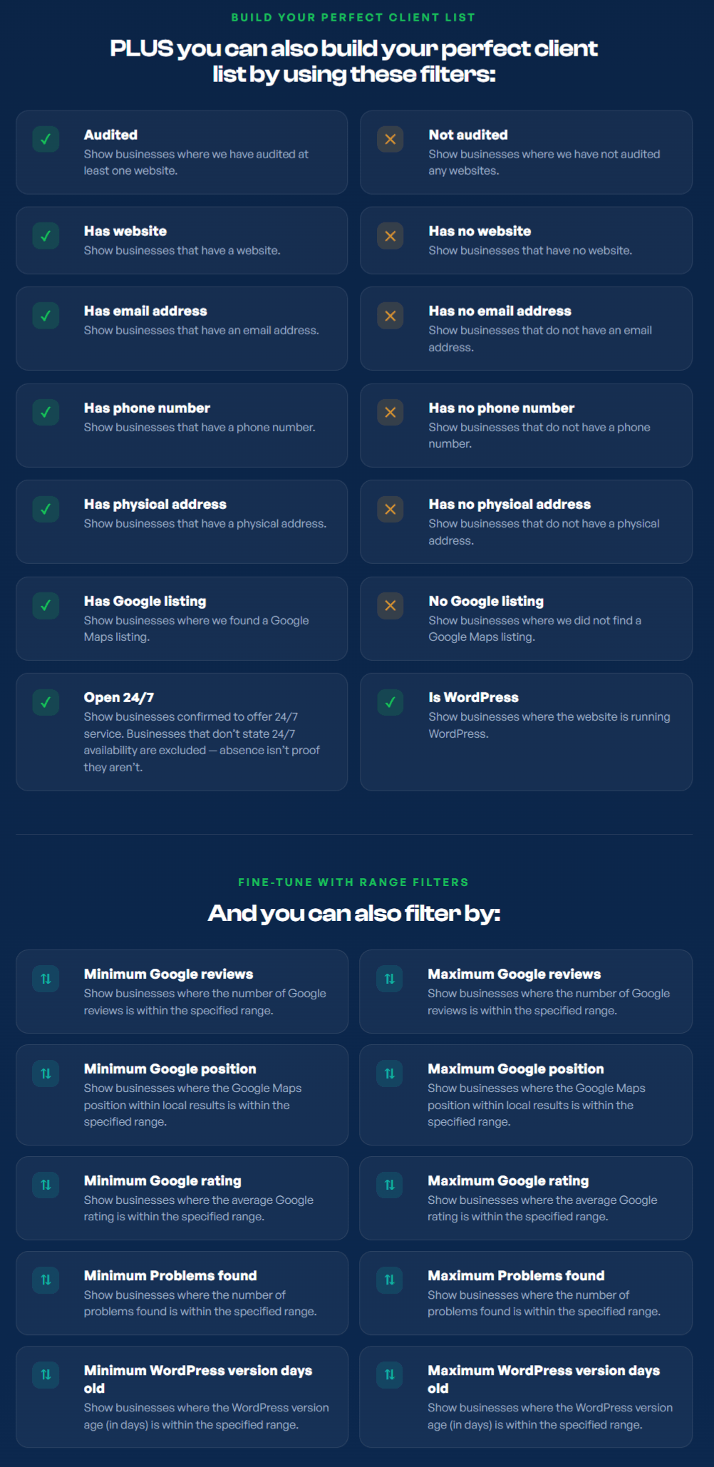 Aigency Valet vDFY – Lead Generation and Client Finding Filters