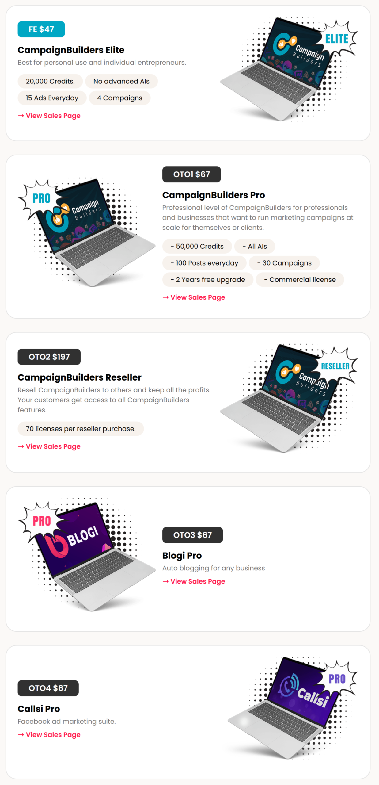 Campaign Builders - Pricing + Upgrades